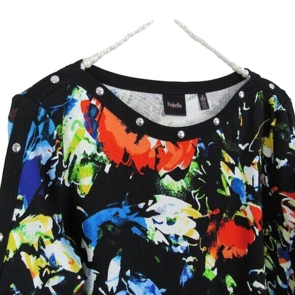 Rafaella Knit Top Blouse Boat Neck Embellished Splash Motif Size Small - Picture 6 of 8